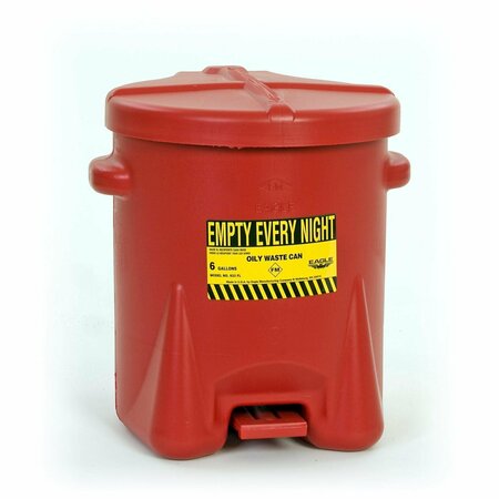 EAGLE SAFETY OILY WASTE CANS, Polyethylene - Red w/Foot Lever, CAPACITY: 6 Gal. 933FL